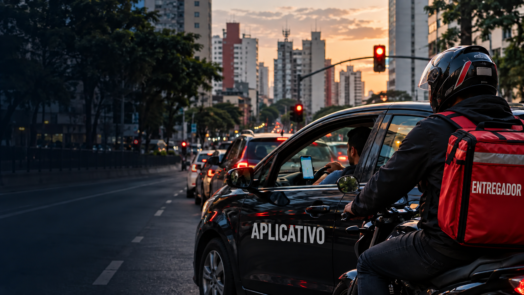 Entregador e motorista de aplicativo no trânsito urbano brasileiro